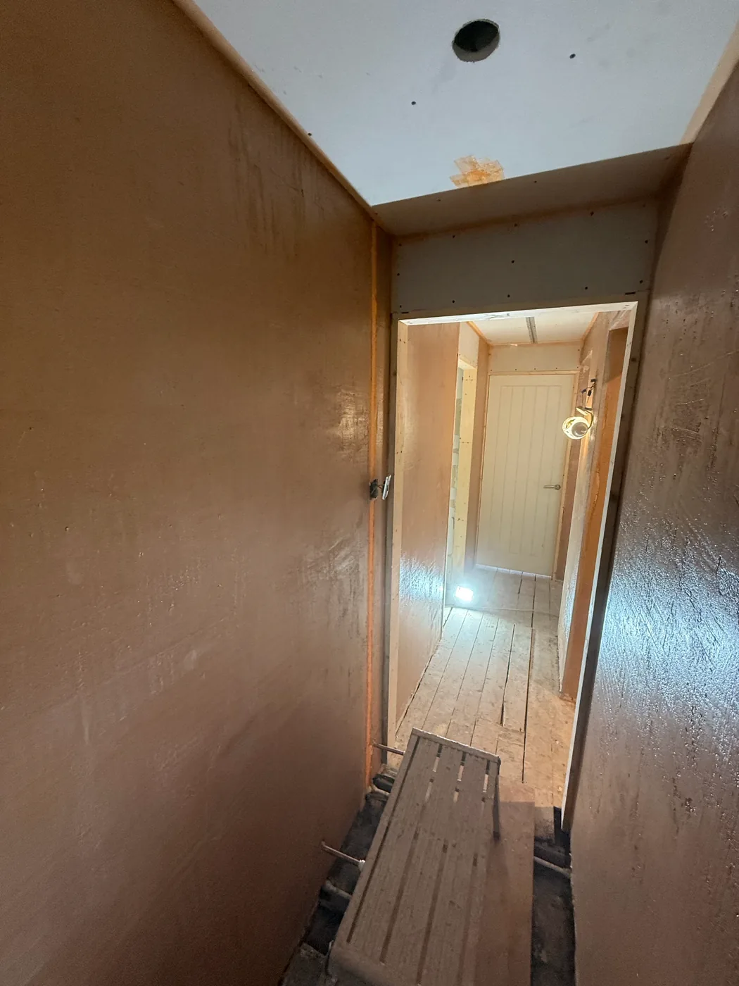 A stairwell with the walls skimmed and the ceiling still to do